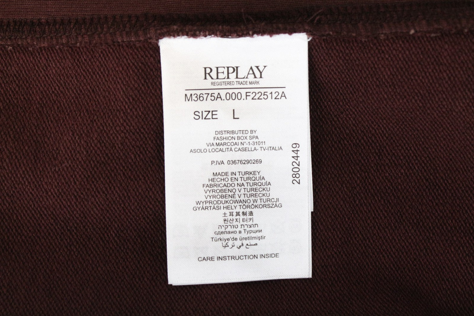 REPLAY Men's Sweatshirt L Burgundy Red Long Sleeve Logo Pullover Pure Cotton