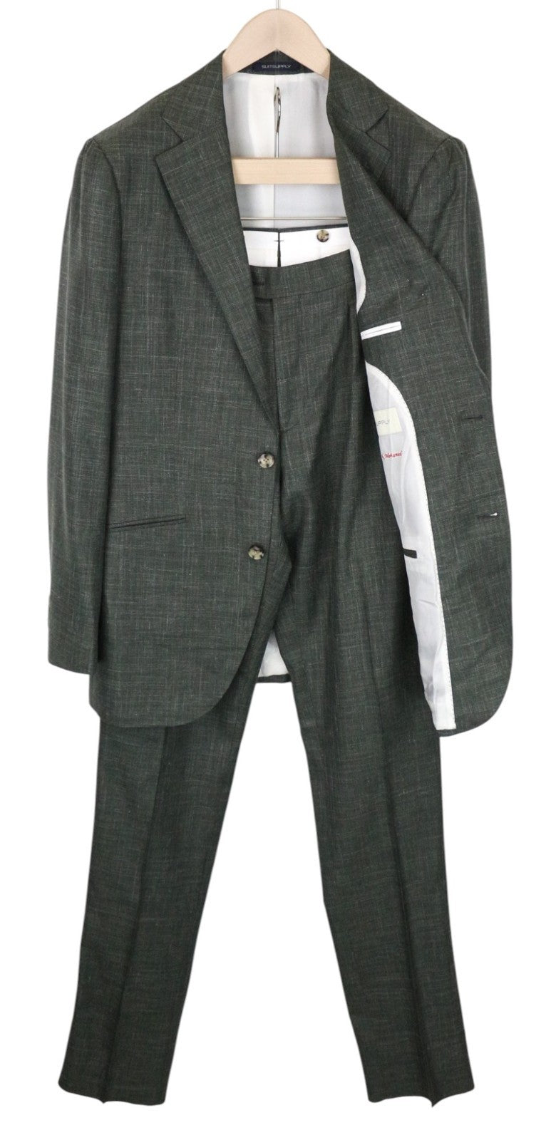 SUITSUPPLY La Spalla Men's Suit UK38L Green Wool Silk Linen 2Pc Single-Breast