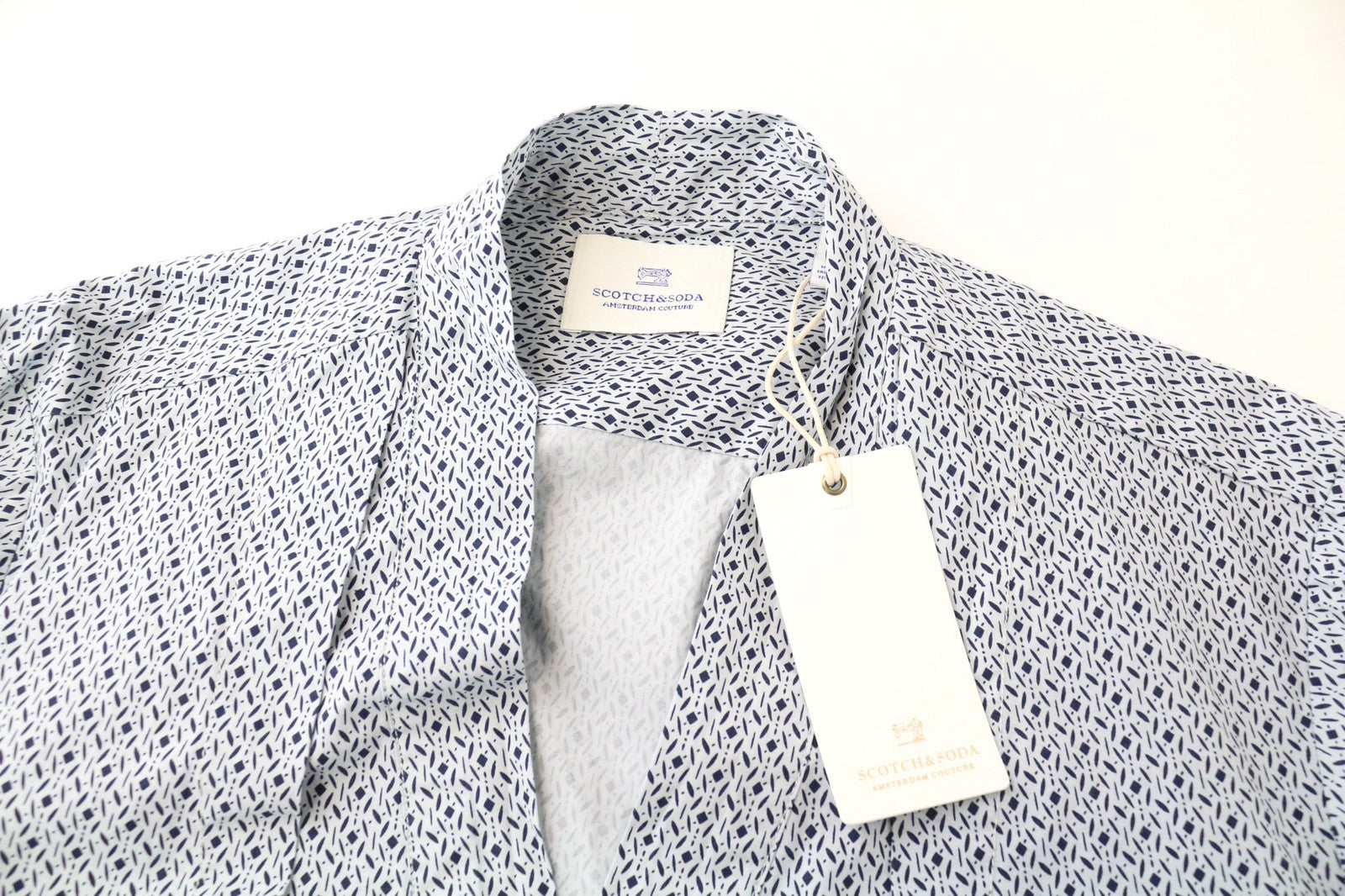 SCOTCH & SODA Ams Couture Men's XL White Blue Pure Cotton V-Neck Button-Up
