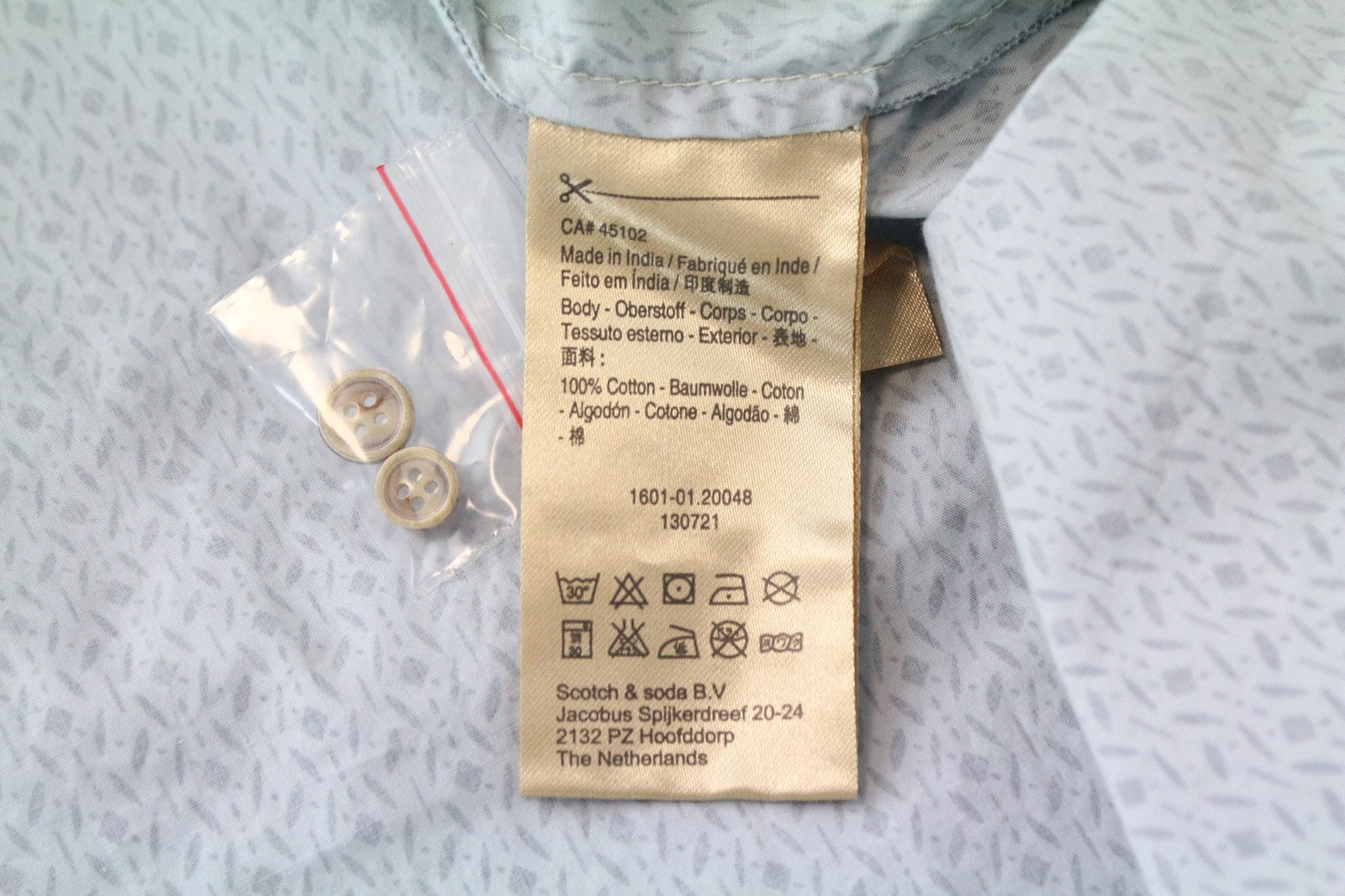 SCOTCH & SODA Ams Couture Men's XL White Blue Pure Cotton V-Neck Button-Up