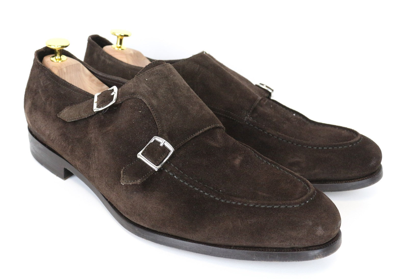 SUITSUPPLY Men's EU44.5 Brown Suede Leather Formal Low-Top Double Buckle Shoes