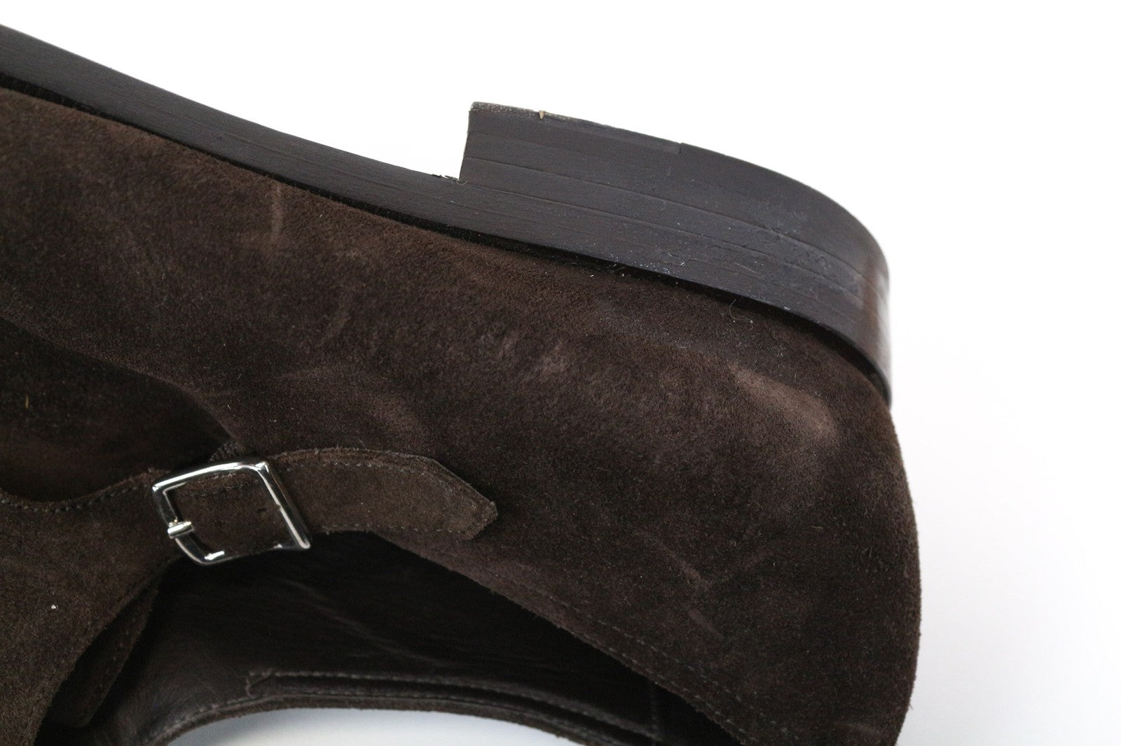 SUITSUPPLY Men's EU44.5 Brown Suede Leather Formal Low-Top Double Buckle Shoes