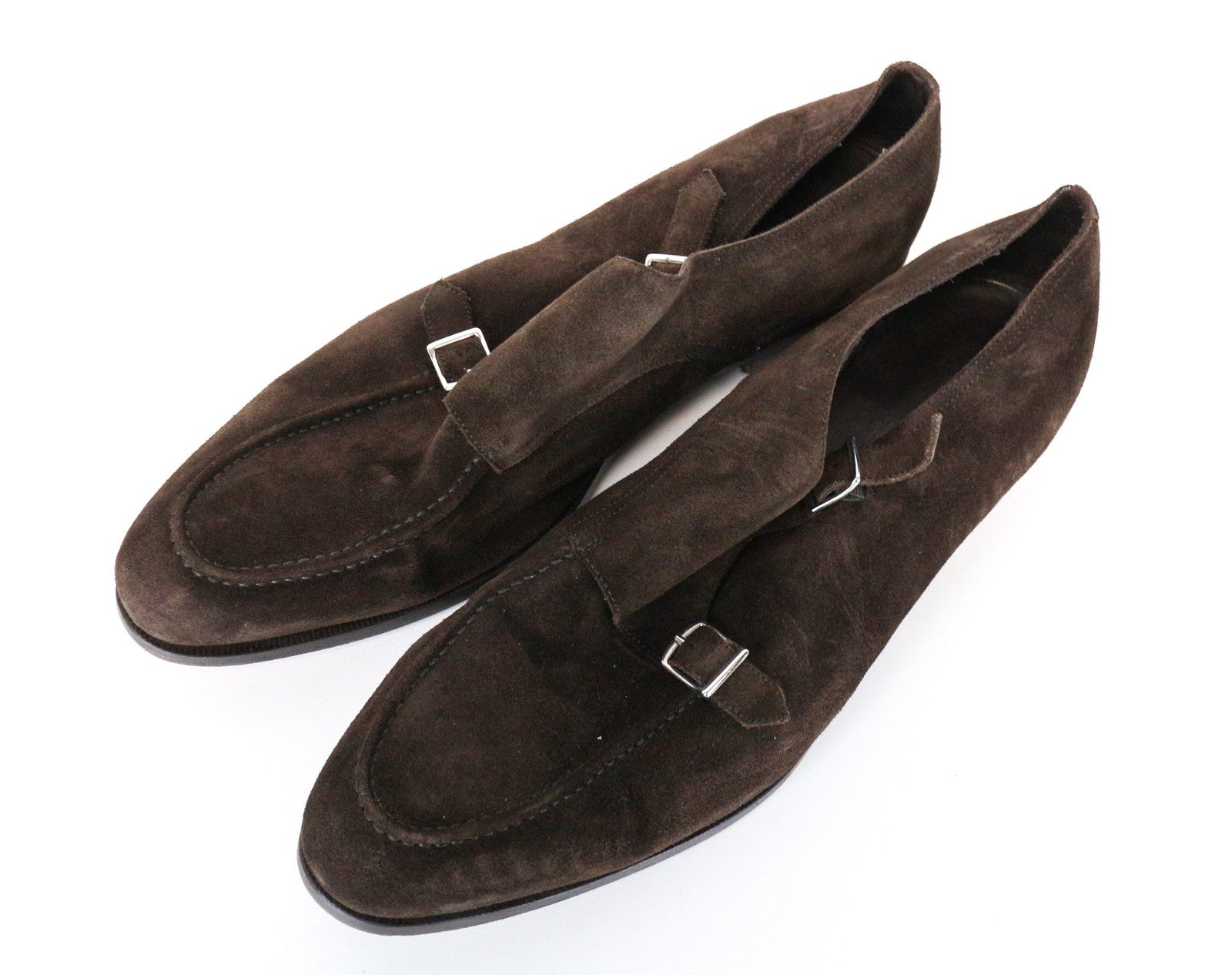 SUITSUPPLY Men's EU44.5 Brown Suede Leather Formal Low-Top Double Buckle Shoes