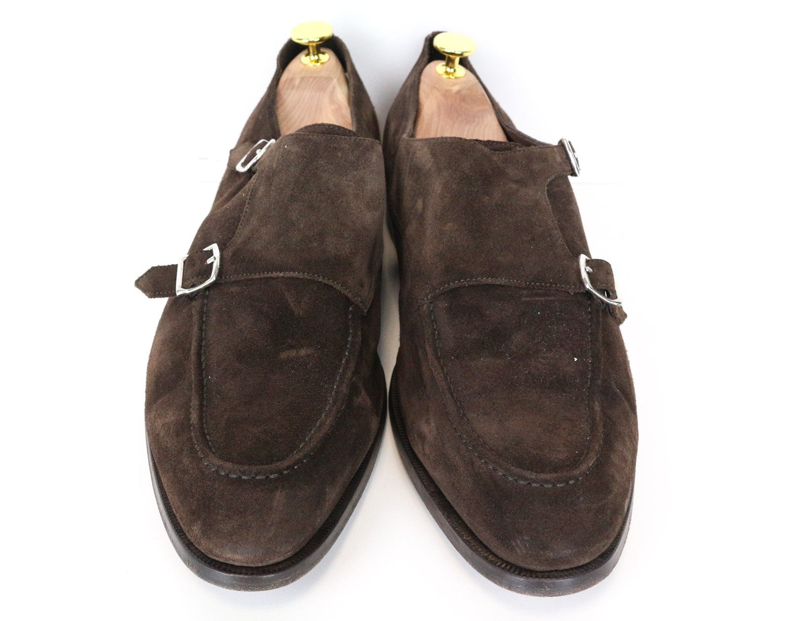 SUITSUPPLY Men's EU44.5 Brown Suede Leather Formal Low-Top Double Buckle Shoes