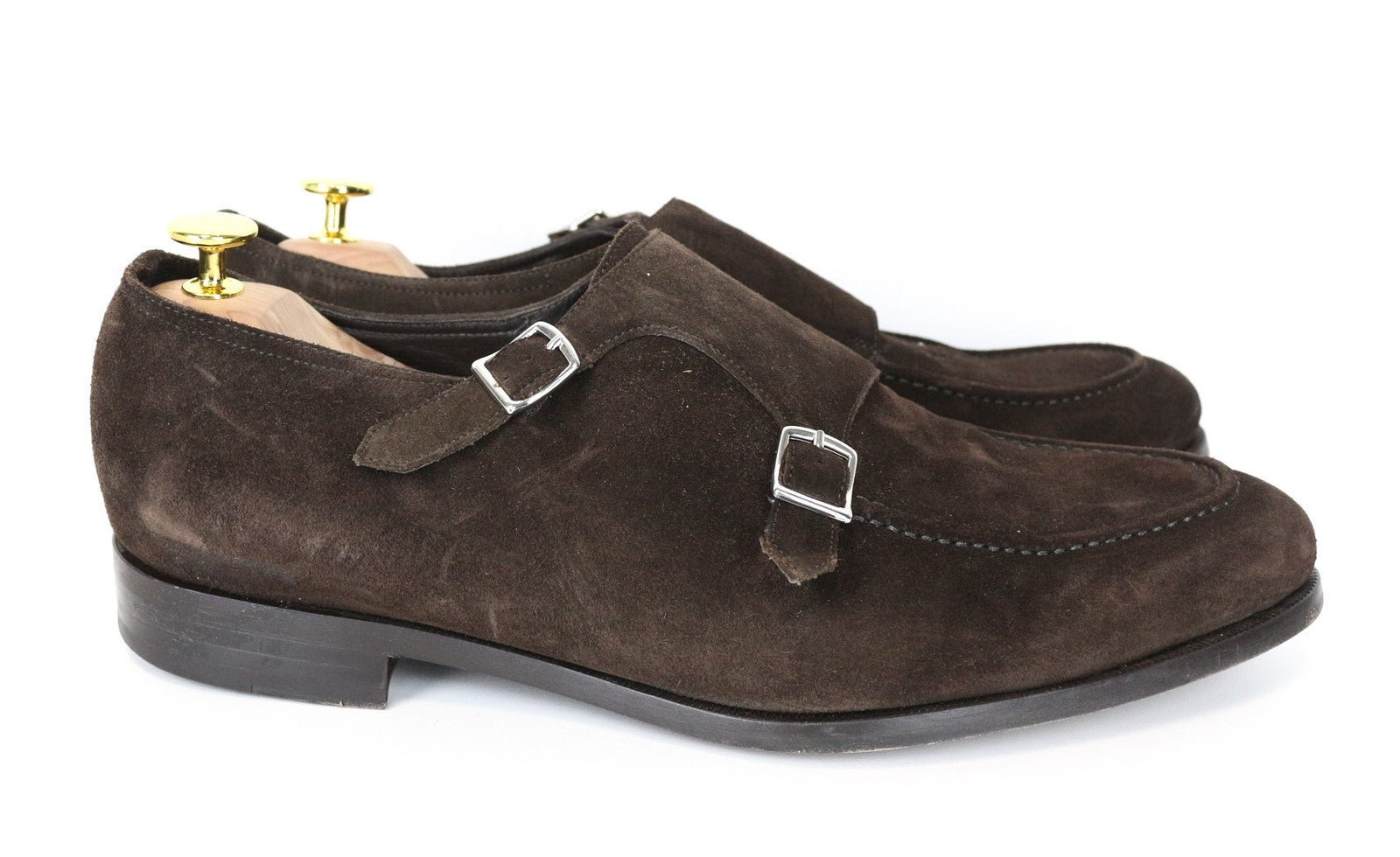 SUITSUPPLY Men's EU44.5 Brown Suede Leather Formal Low-Top Double Buckle Shoes
