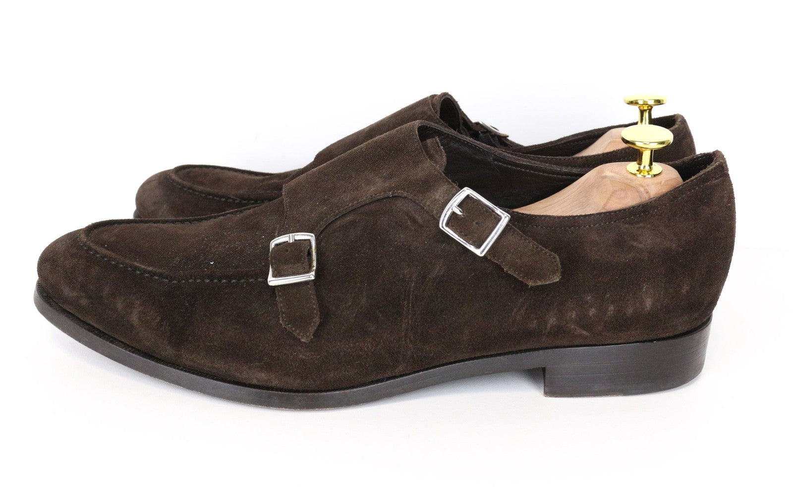 SUITSUPPLY Men's EU44.5 Brown Suede Leather Formal Low-Top Double Buckle Shoes