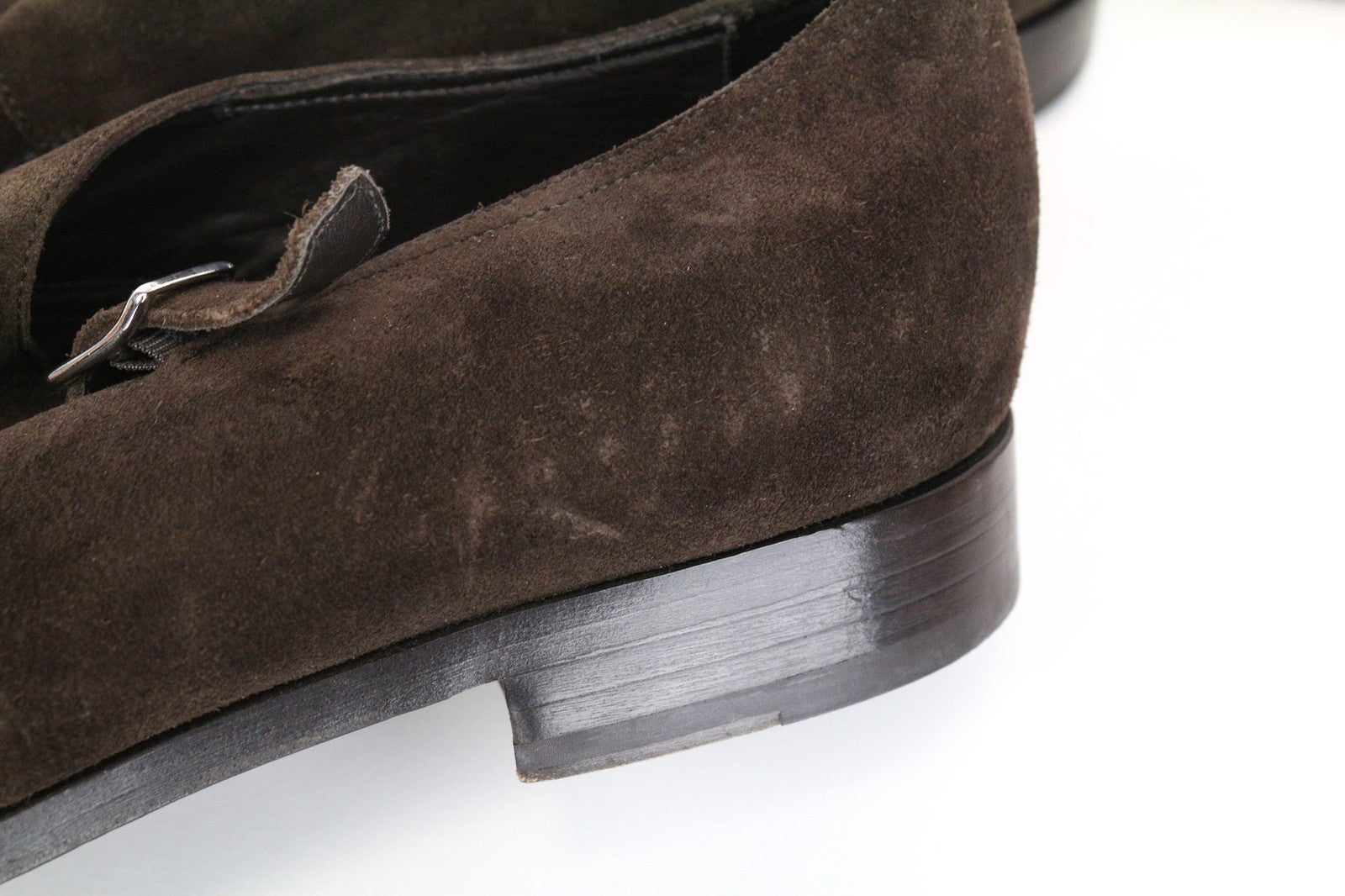 SUITSUPPLY Men's EU44.5 Brown Suede Leather Formal Low-Top Double Buckle Shoes