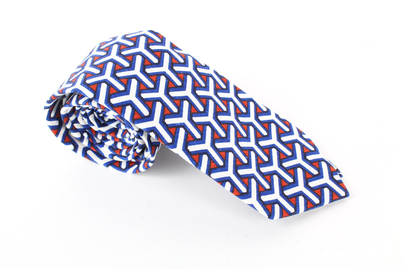 SUITSUPPLY Men's Tie 148x8 cm Blue White Pattern Linen Cotton Pointed-End Smart