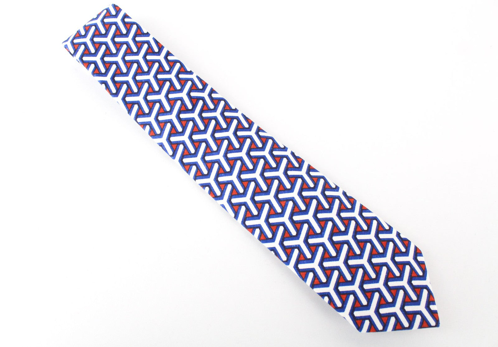 SUITSUPPLY Men's Tie 148x8 cm Blue White Pattern Linen Cotton Pointed-End Smart
