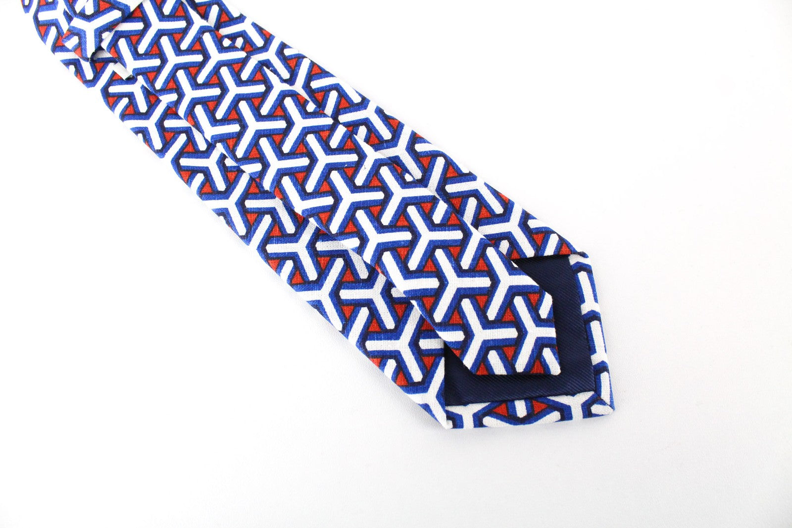 SUITSUPPLY Men's Tie 148x8 cm Blue White Pattern Linen Cotton Pointed-End Smart