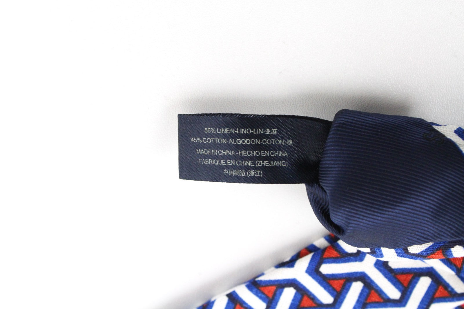 SUITSUPPLY Men's Tie 148x8 cm Blue White Pattern Linen Cotton Pointed-End Smart