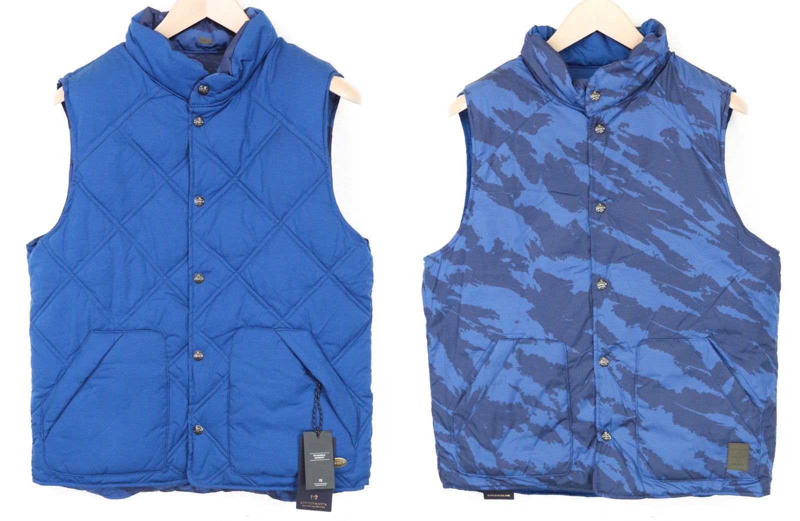 SCOTCH & SODA Ams Couture Waistcoat Men's M Blue Reversible Patterned Padd Vest