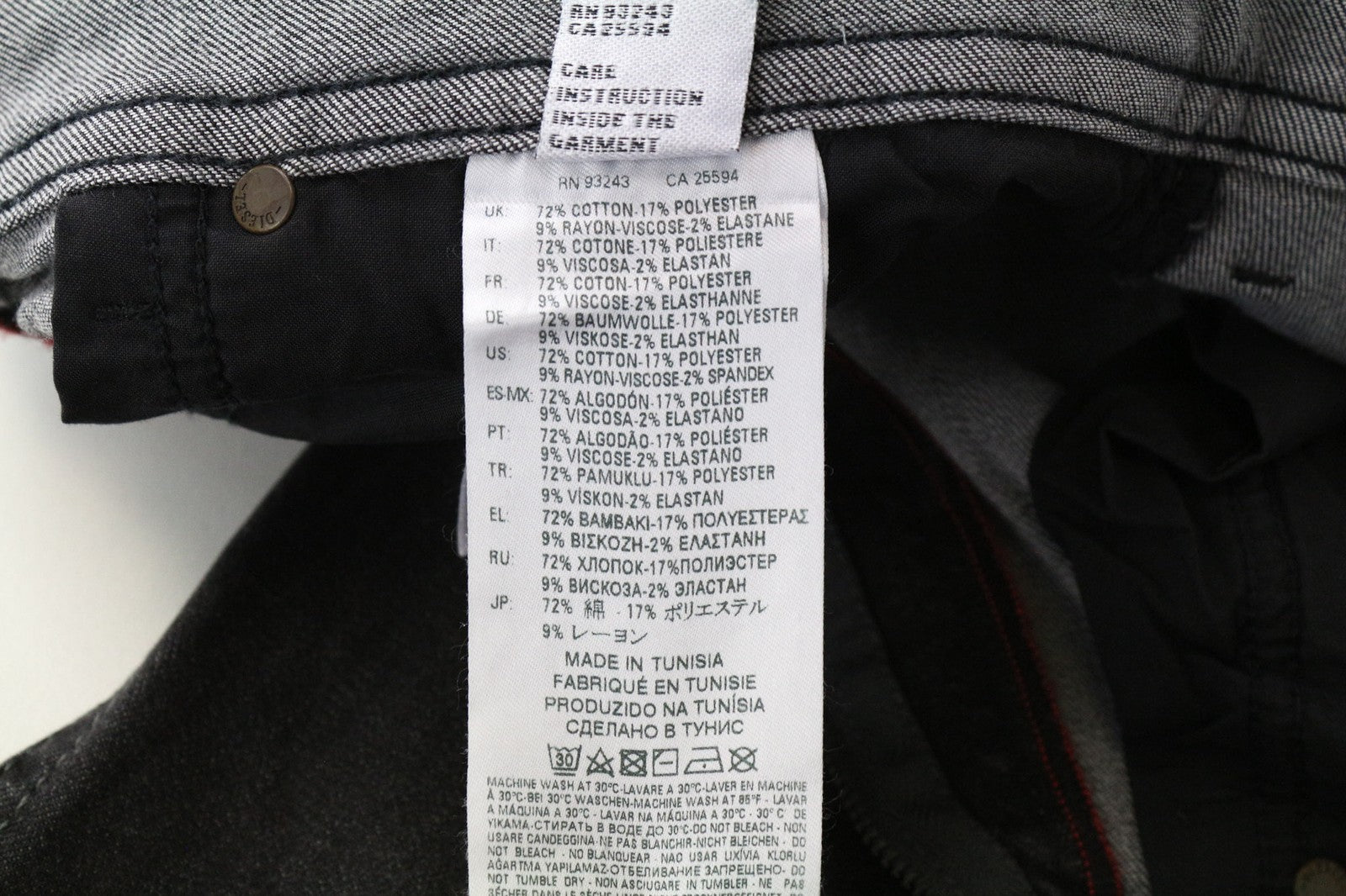 DIESEL Thommer 0687J Men's W32/L30 Grey Slim-Skinny Washed Cotton Stretch Jeans