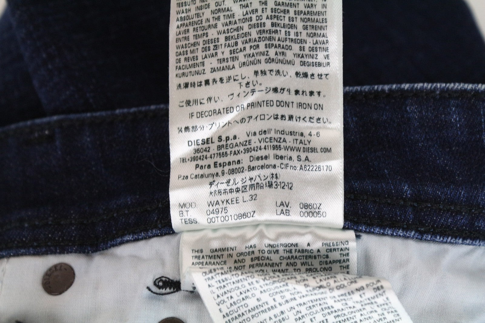 DIESEL Waykee 0860Z Men's W27/L32 Dark Blue Boys Straight Fit Cotton Stretch