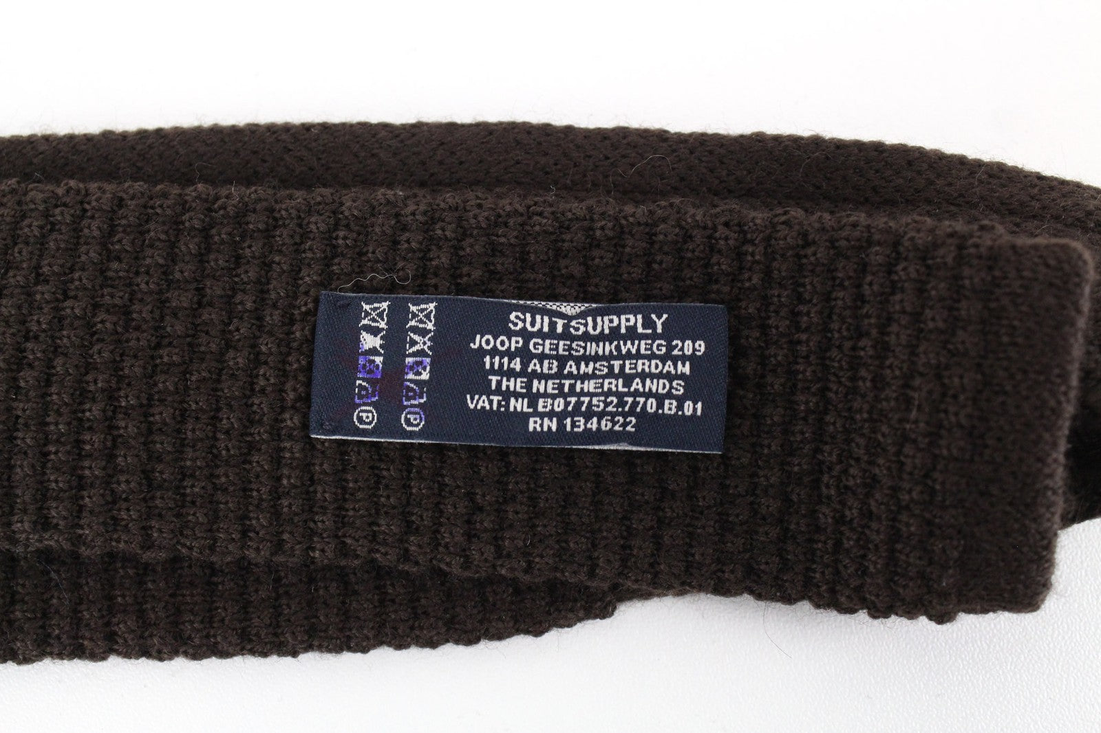 SUITSUPPLY Men's Tie ~150x8 cm Dark Brown Pure Wool Knitted Square-End Formal