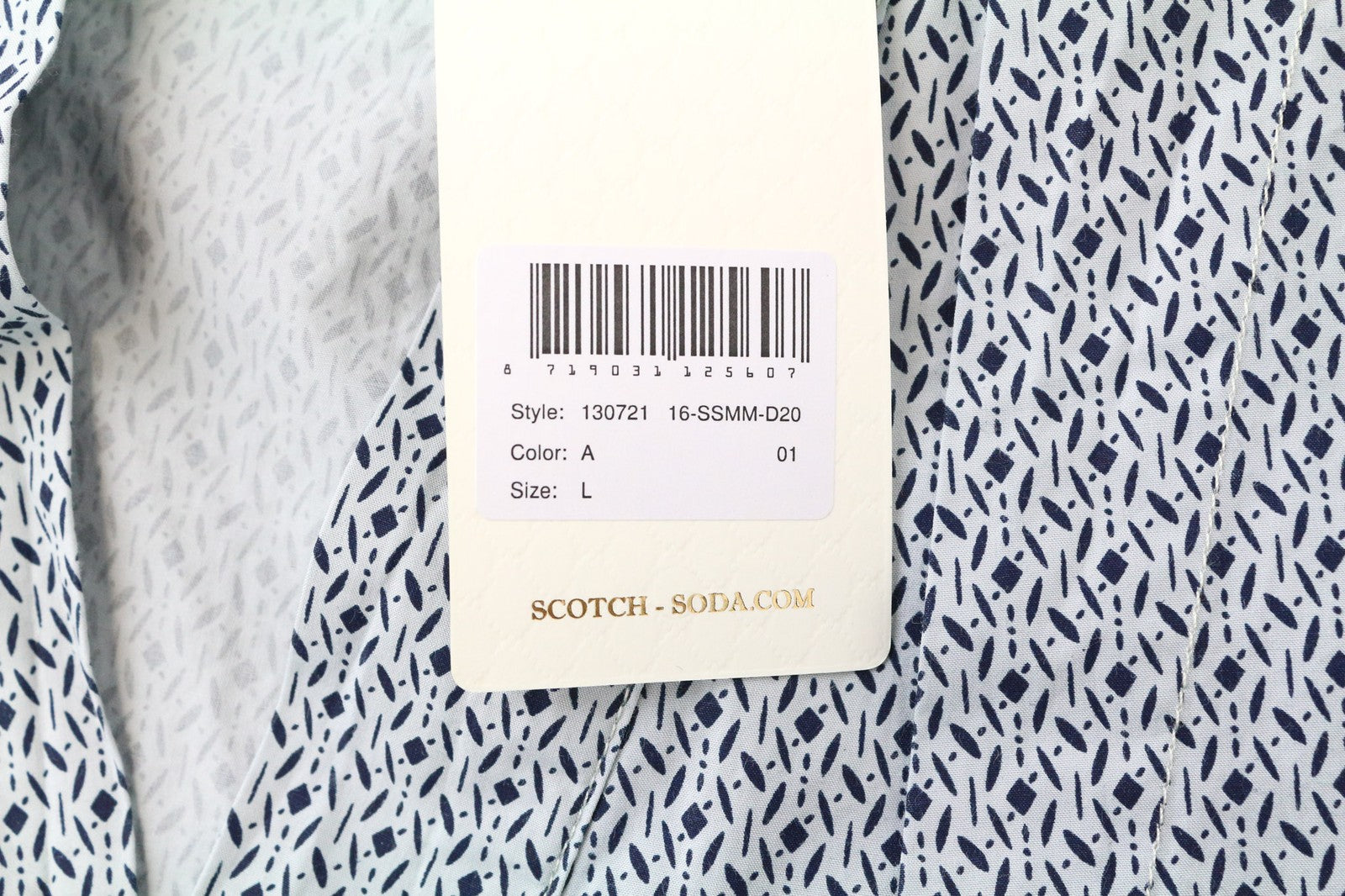 SCOTCH & SODA Ams Couture Men's L White Blue Pure Cotton V-Neck Pleated Shirt