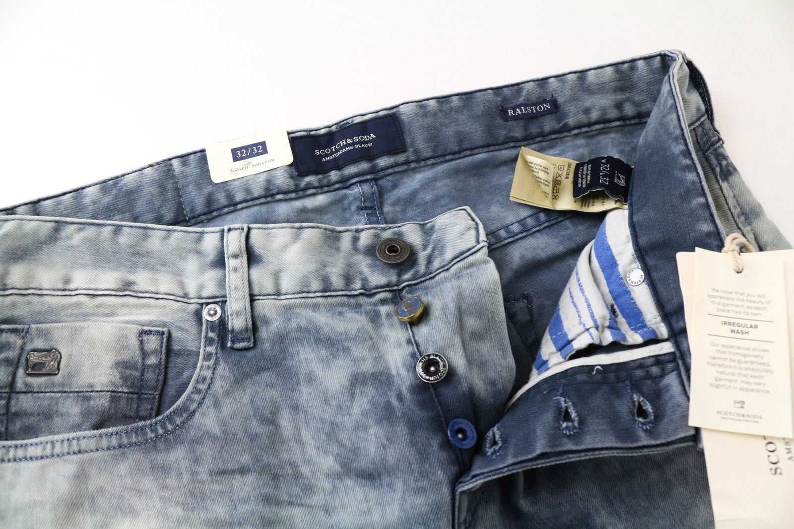 SCOTCH & SODA Ralston Men's W32/L32 Blue Slim Fit Washed Cotton Stretch Jeans