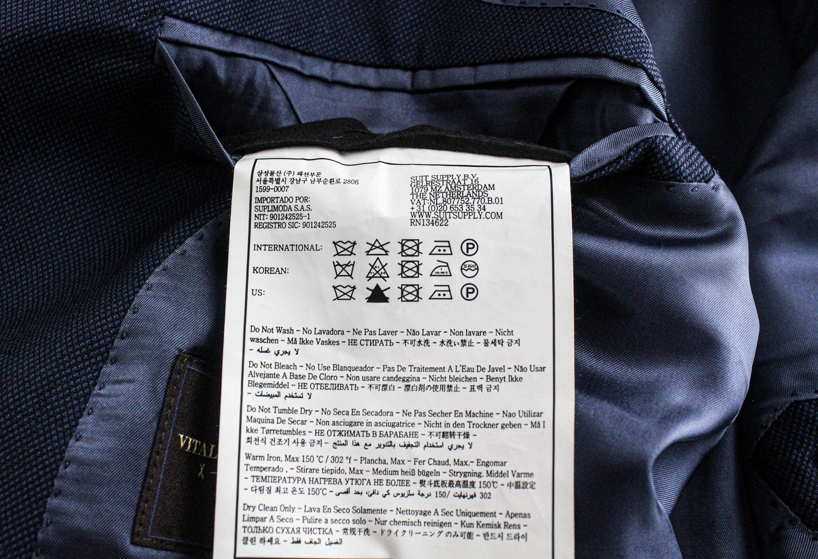 SUITSUPPLY Sienna Men's UK46R Blue Pure Wool Super 130's Lined 3 Piece Formal