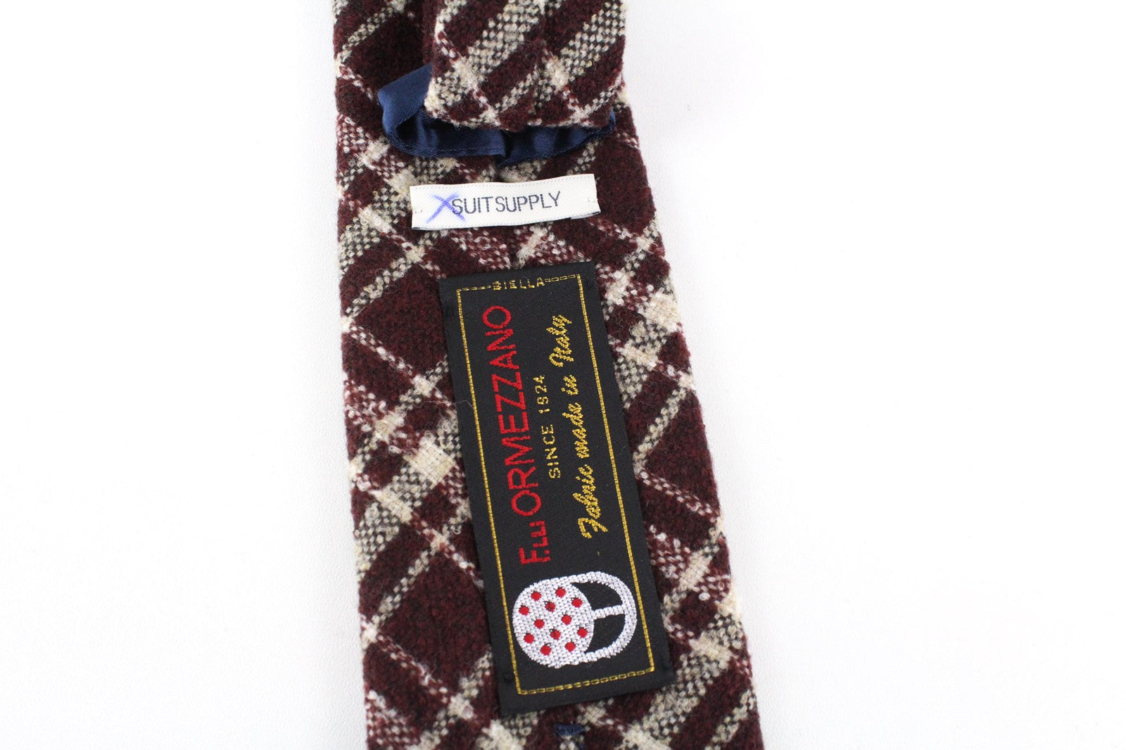 SUITSUPPLY Men's Tie ~150x8 cm Purple Wool Blend Pointed-End Checked Formal