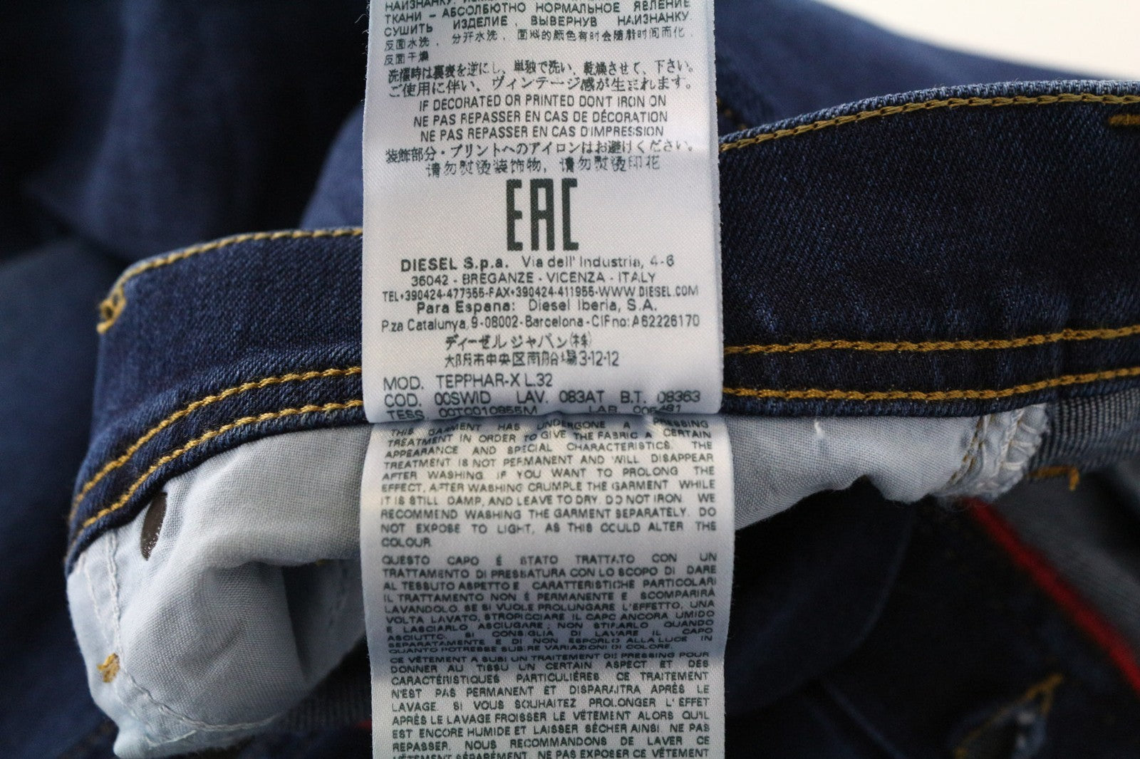 DIESEL Tepphar-X 083AT Men's W26/L32 Boys Blue Slim-Carrot Stained Effect Fit