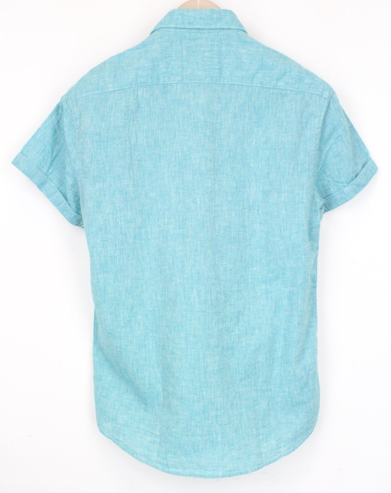 SCOTCH & SODA Men's Shirt S Slim Short Sleeve Green Linen Cotton Blend Melange