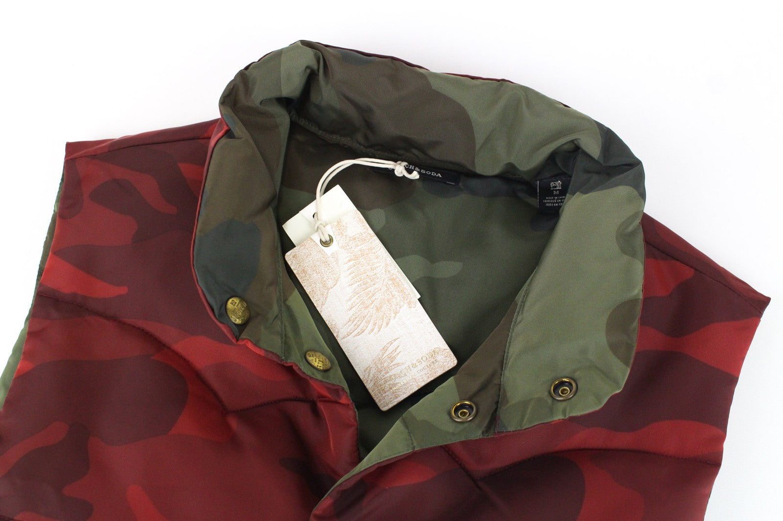 SCOTCH & SODA Men's Vest M Red Quilted Classic Two-Sided Camo Pattern Style