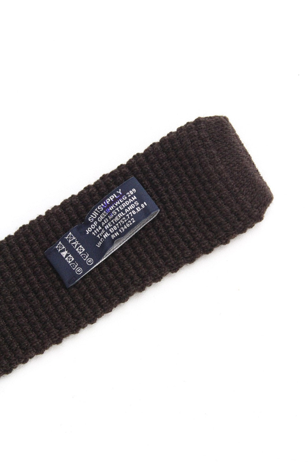 SUITSUPPLY Men's Tie ~150x6.5 cm Brown Knitted Skinny Pure Wool Textured Formal