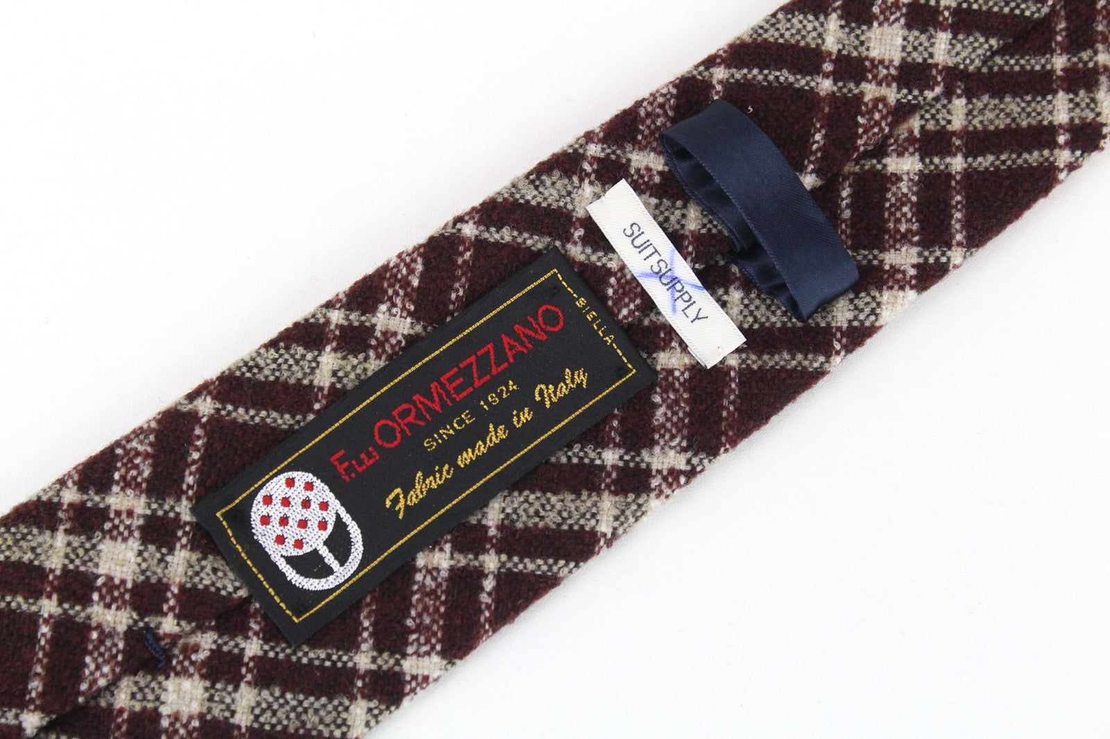 SUITSUPPLY Men's Tie ~150x8 cm Wine Red Knitted Plaid Check Wool Blend Formal