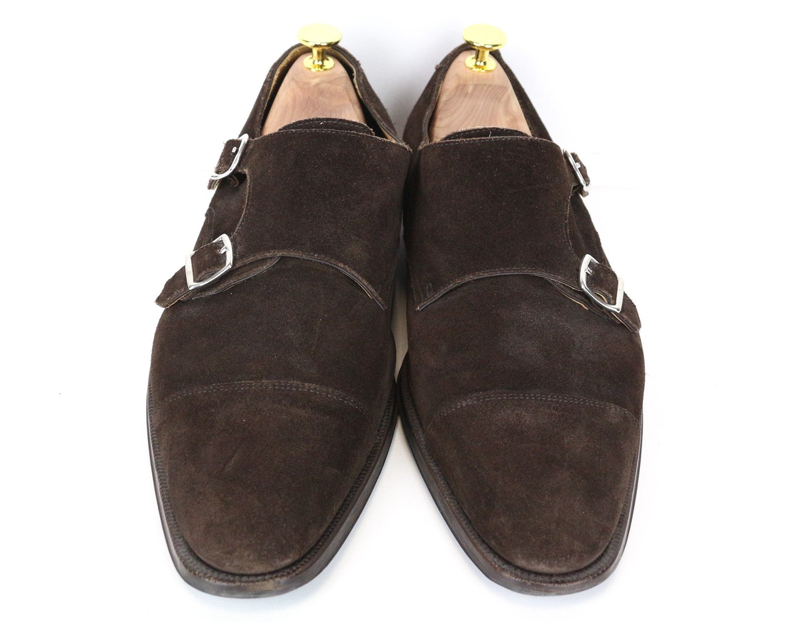 SUITSUPPLY Men's Shoes EU43 Dark Brown Suede Leather Double Buckle Low Top