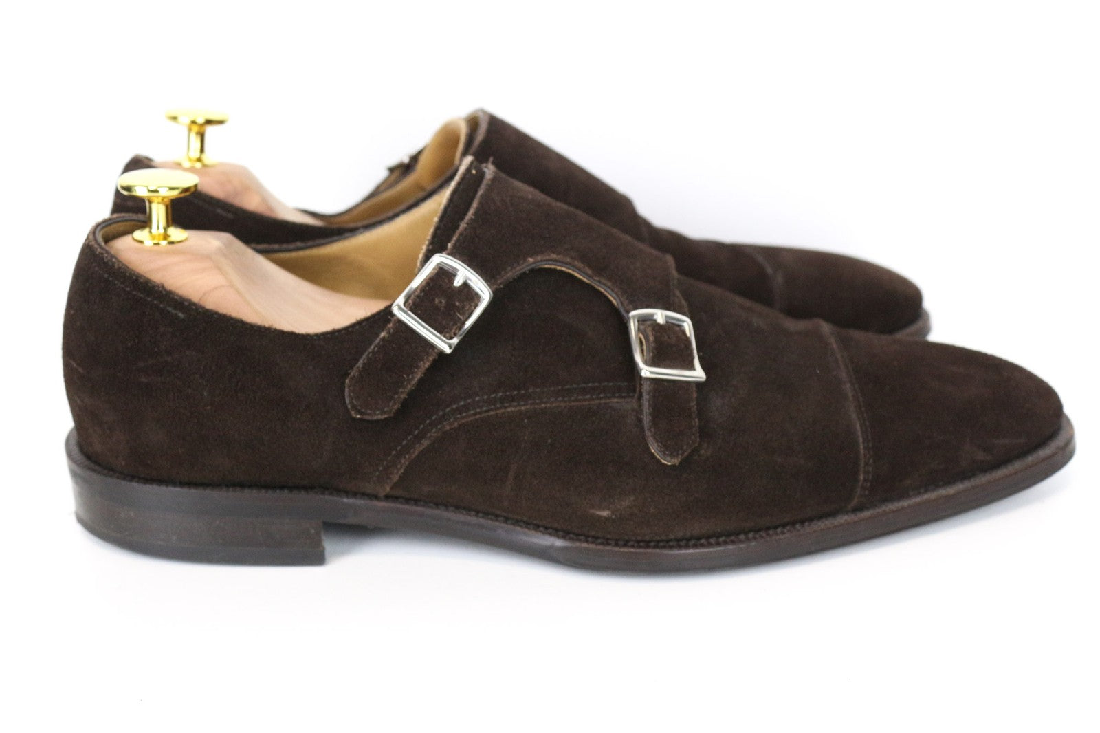 SUITSUPPLY Men's Shoes EU43 Dark Brown Suede Leather Double Buckle Low Top