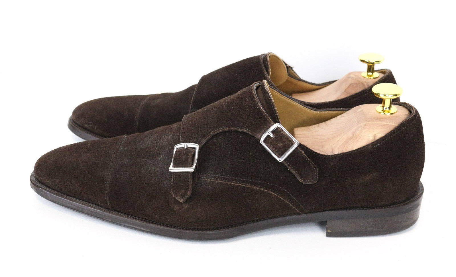 SUITSUPPLY Men's Shoes EU43 Dark Brown Suede Leather Double Buckle Low Top