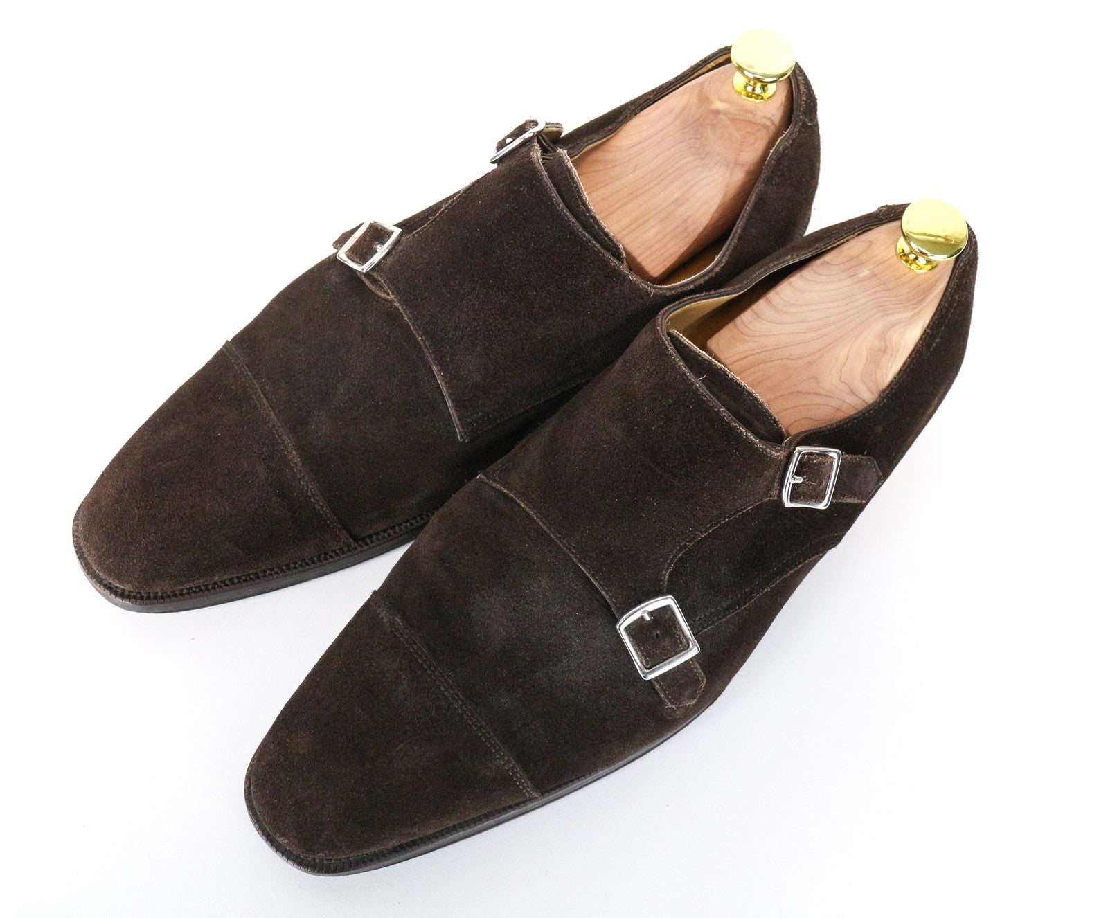 SUITSUPPLY Men's Shoes EU43 Dark Brown Suede Leather Double Buckle Low Top