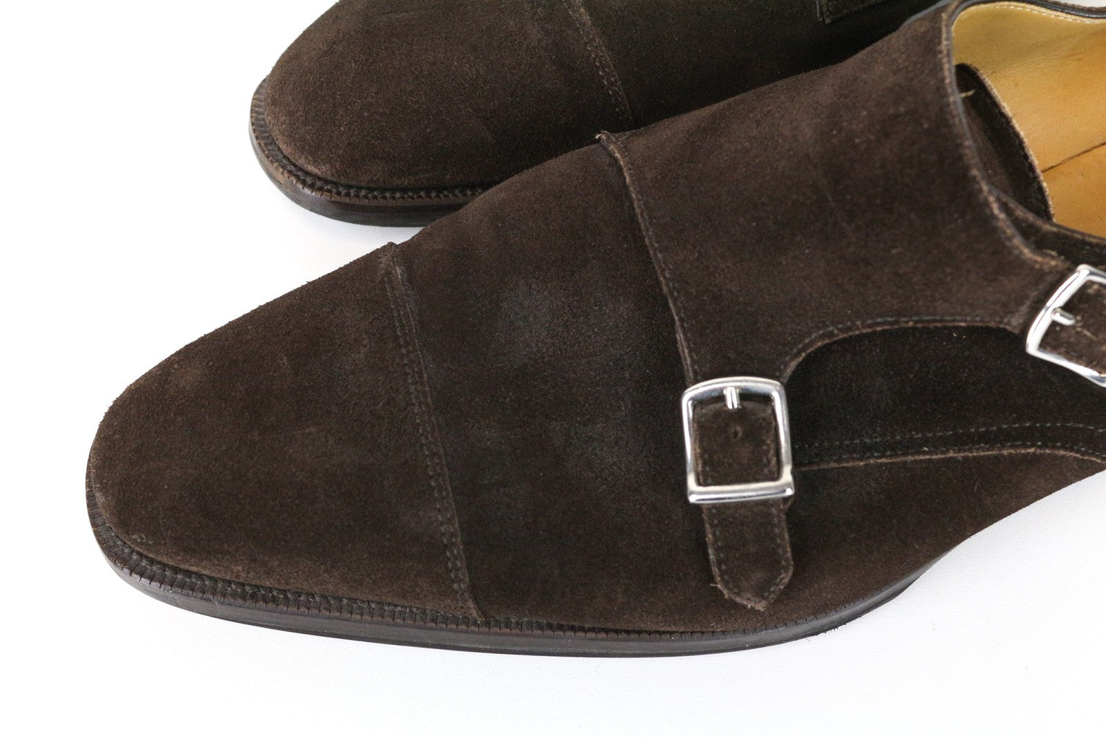 SUITSUPPLY Men's Shoes EU43 Dark Brown Suede Leather Double Buckle Low Top