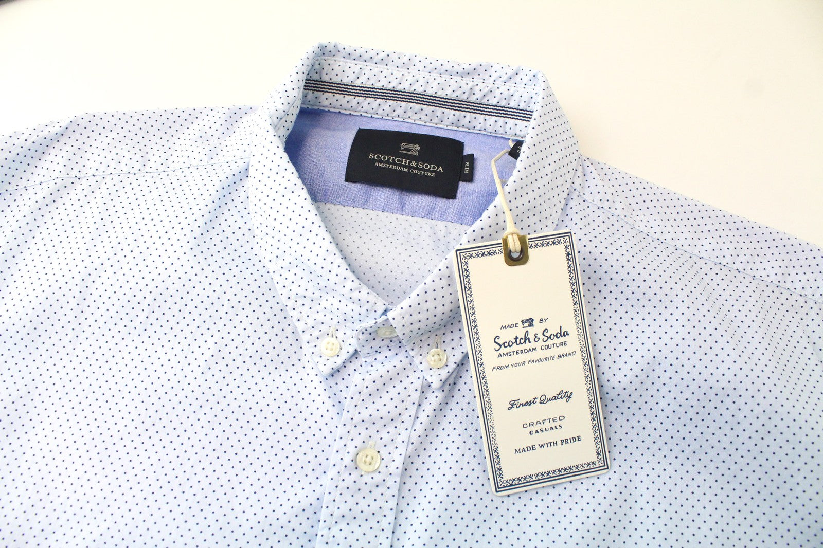 SCOTCH & SODA Men's Shirt 2XL Light Blue Polka Dot Slim Button Down Melange