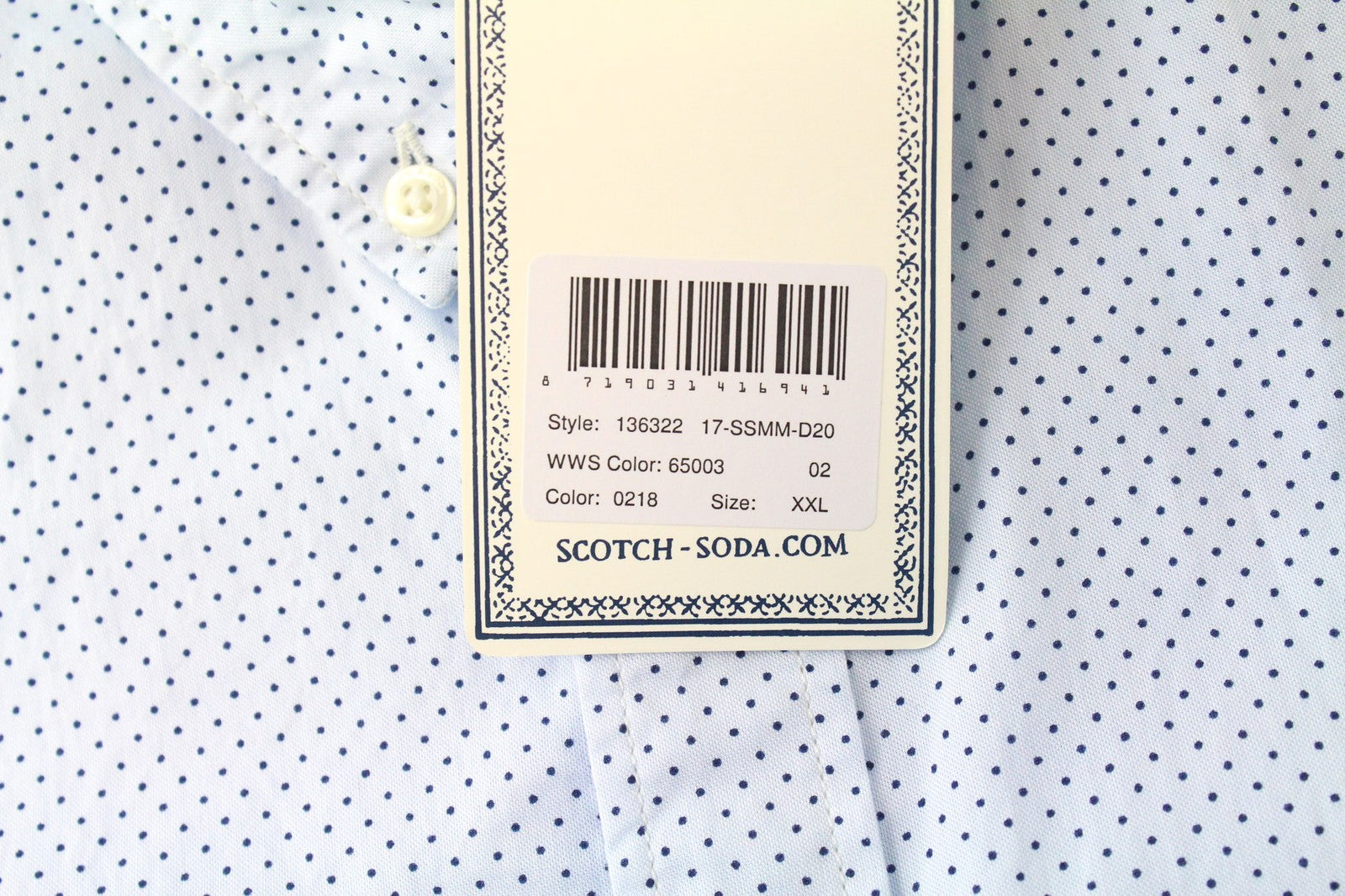 SCOTCH & SODA Men's Shirt 2XL Light Blue Polka Dot Slim Button Down Melange