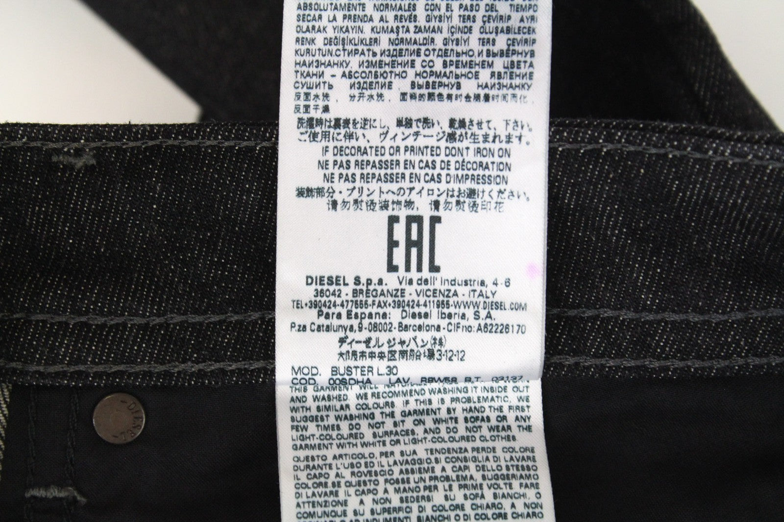 DIESEL Buster R8W58 Men's Jeans W29/L30 Black Slim Regular Stretch Tapered Fit