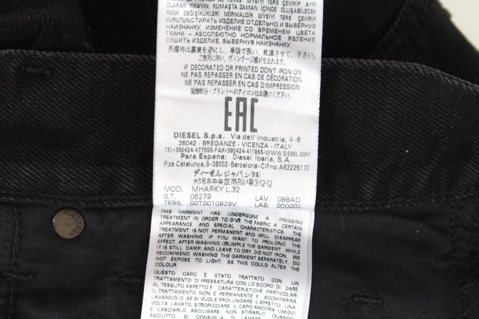 DIESEL Mharky 088AD Men's Jeans W26/L32 Black Slim Skinny Boys Non-Stretch Fit