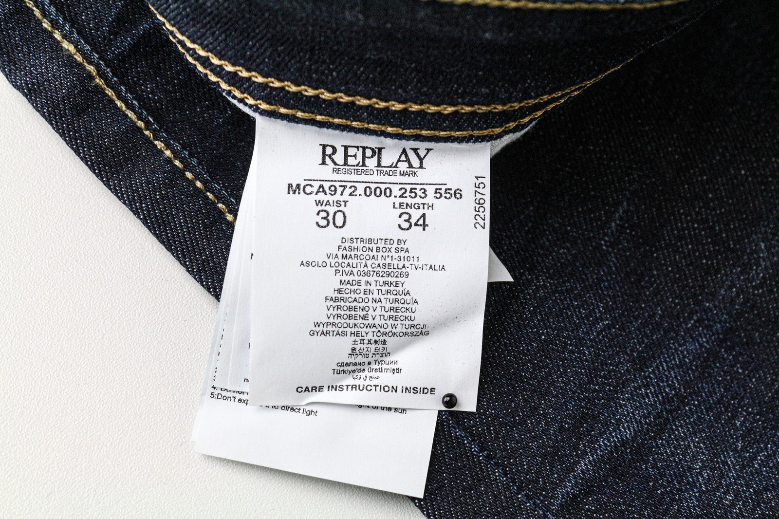 REPLAY Grover Men's Jeans W30/L34 Selvedge Straight Blue Stretch Cotton Denim