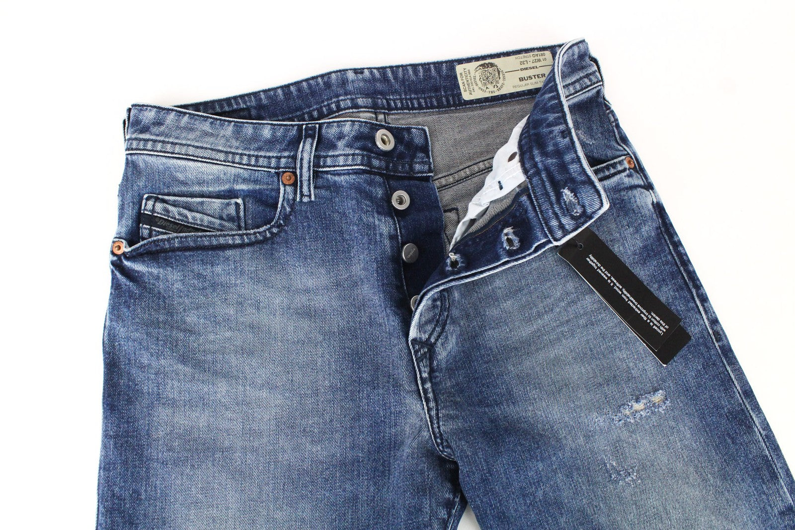 DIESEL Buster 081AQ Men's Jeans W27/L32 Blue Slim Boys Tapered Stretch Distress