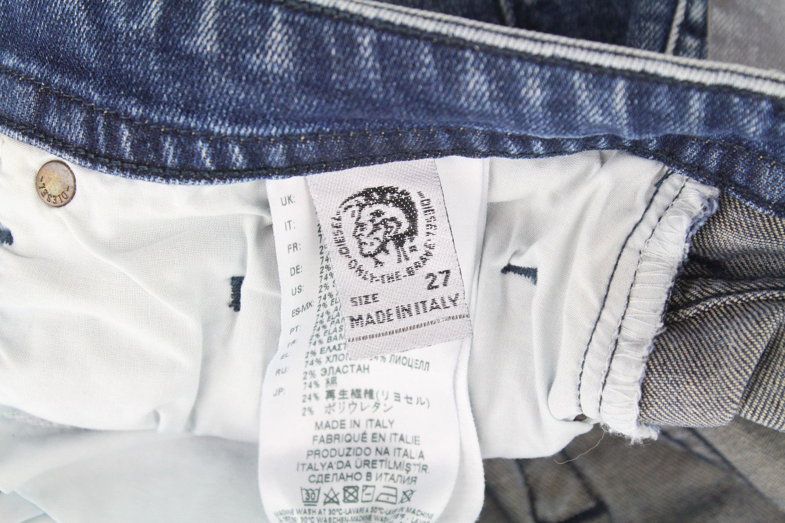 DIESEL Buster 081AQ Men's Jeans W27/L32 Blue Slim Boys Tapered Stretch Distress