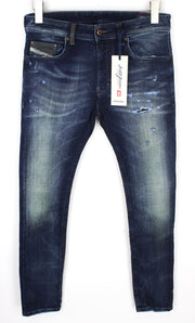 DIESEL Thavar-NE R060S Men's Jeans W28 Blue Distressed Slim Carrot Jogg Sweat