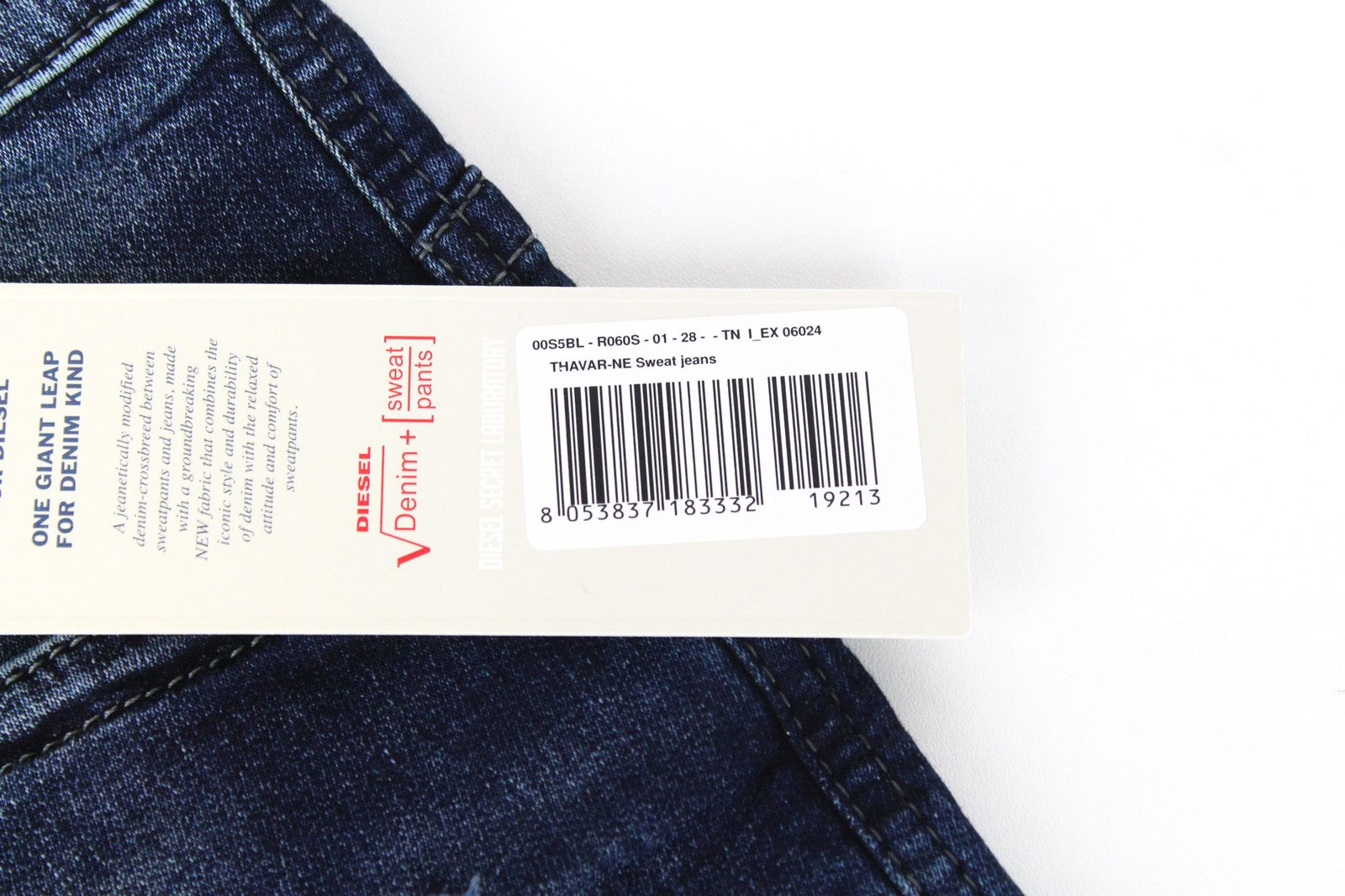 DIESEL Thavar-NE R060S Men's Jeans W28 Blue Distressed Slim Carrot Jogg Sweat