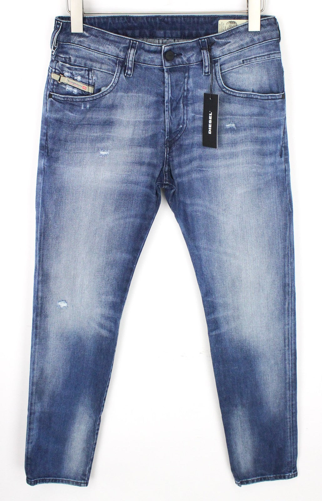 DIESEL D-Bazer 084DD Men's Jeans W29/L34 Blue Stretch Tapered Button Distressed