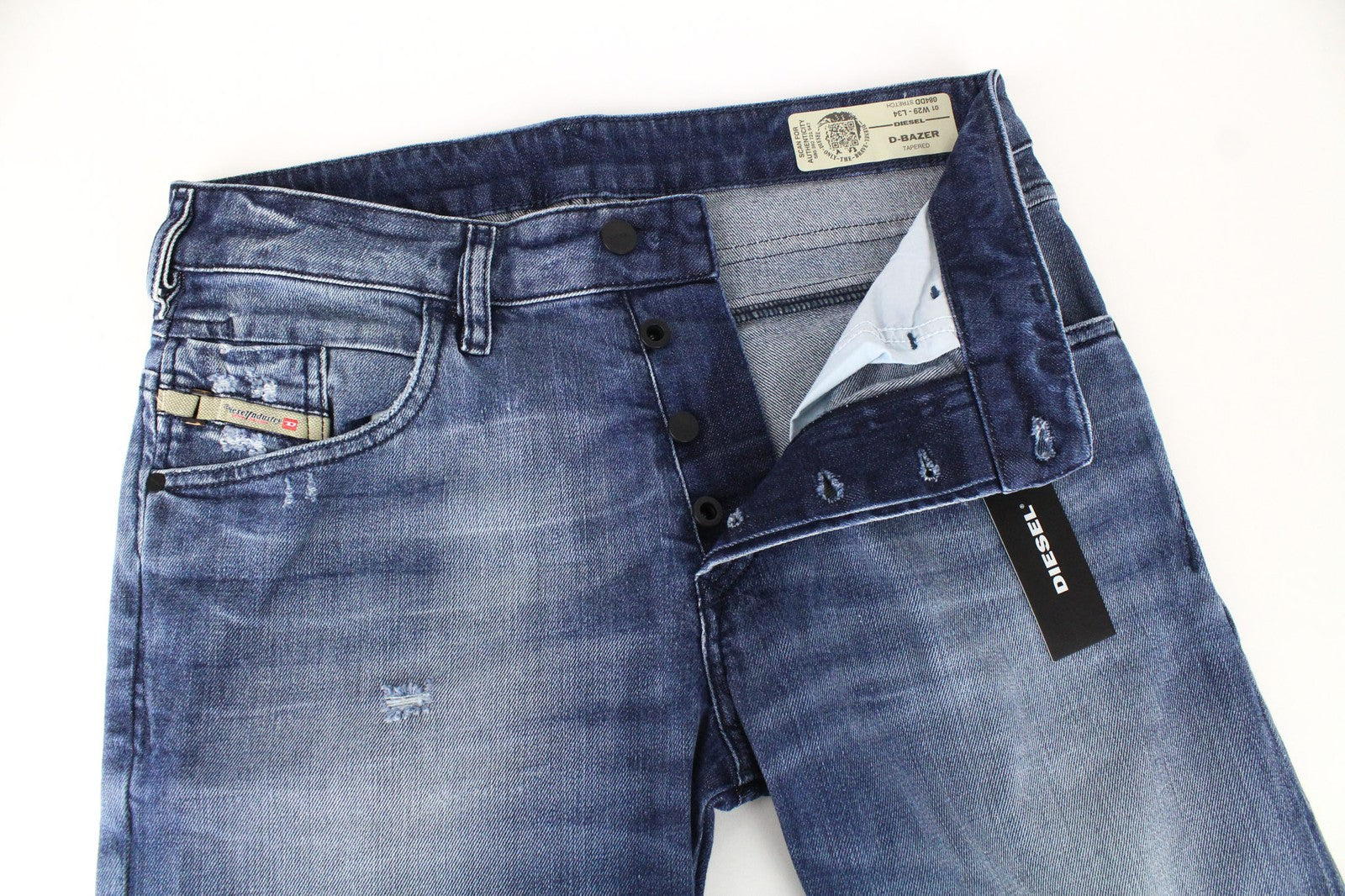 DIESEL D-Bazer 084DD Men's Jeans W29/L34 Blue Stretch Tapered Button Distressed