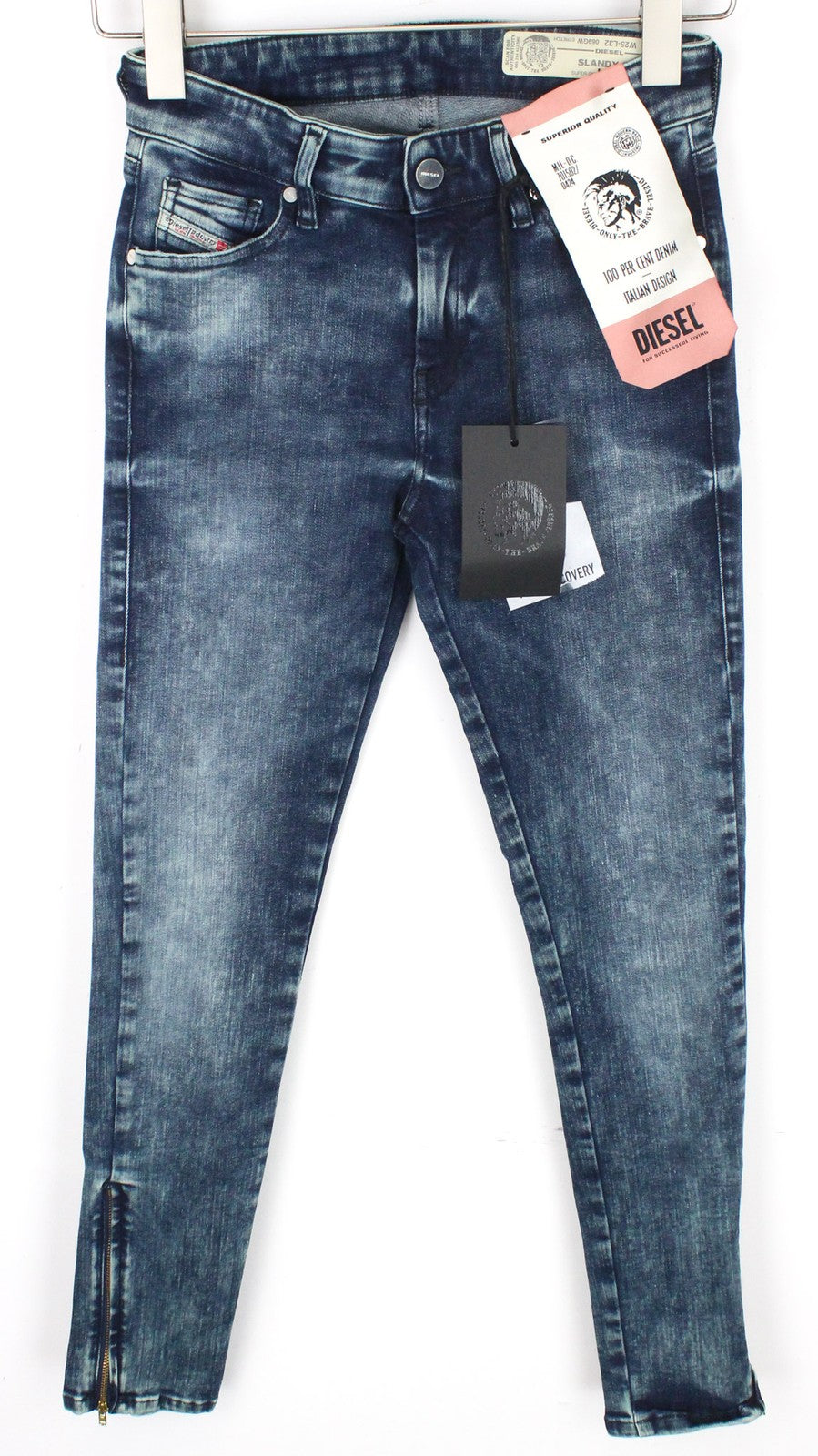 DIESEL Slandy-Zip 069GW Women's Jeans W25/L32 Mid Blue Skinny Stretch Fit