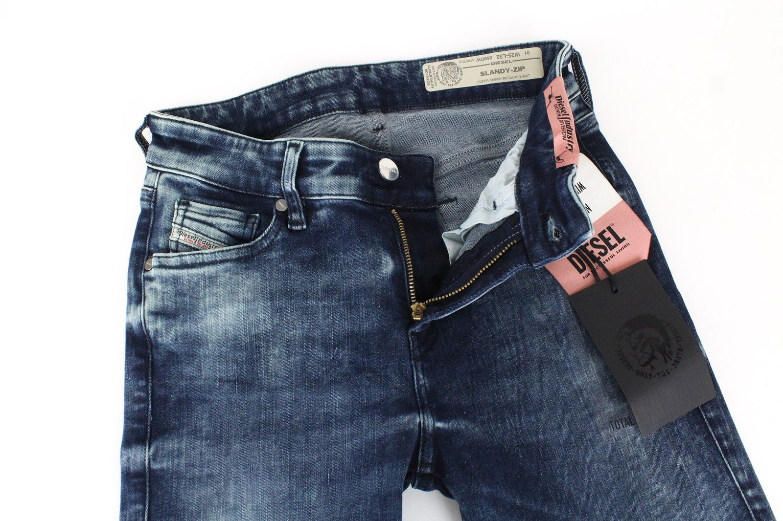 DIESEL Slandy-Zip 069GW Women's Jeans W25/L32 Mid Blue Skinny Stretch Fit