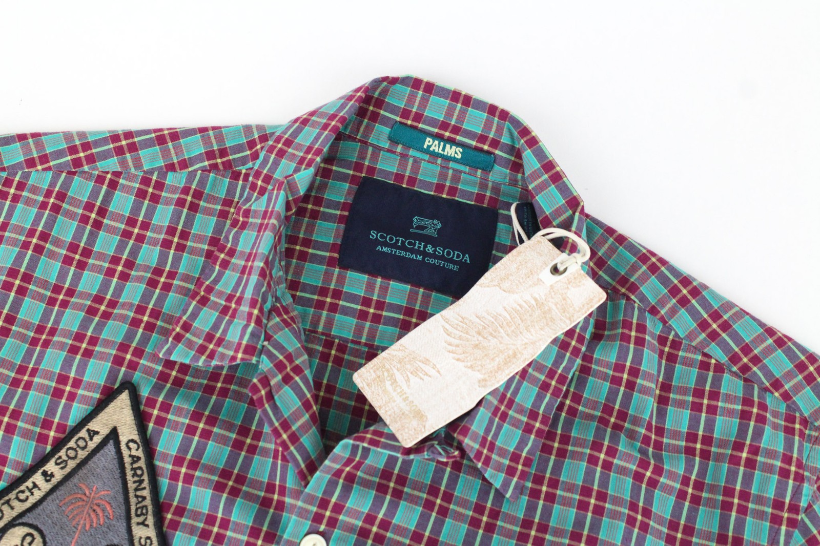 SCOTCH & SODA Men's Shirt S Purple Plaid Check Patchwork Cotton Linen Blend