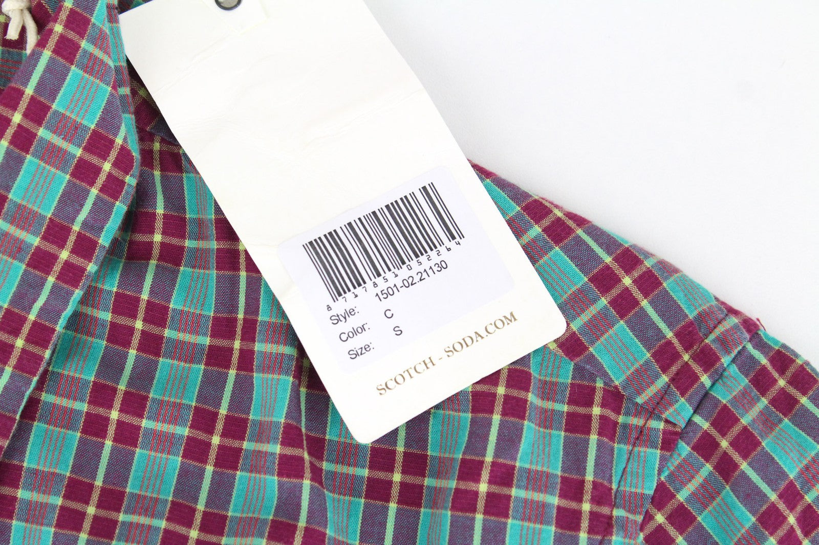 SCOTCH & SODA Men's Shirt S Purple Plaid Check Patchwork Cotton Linen Blend