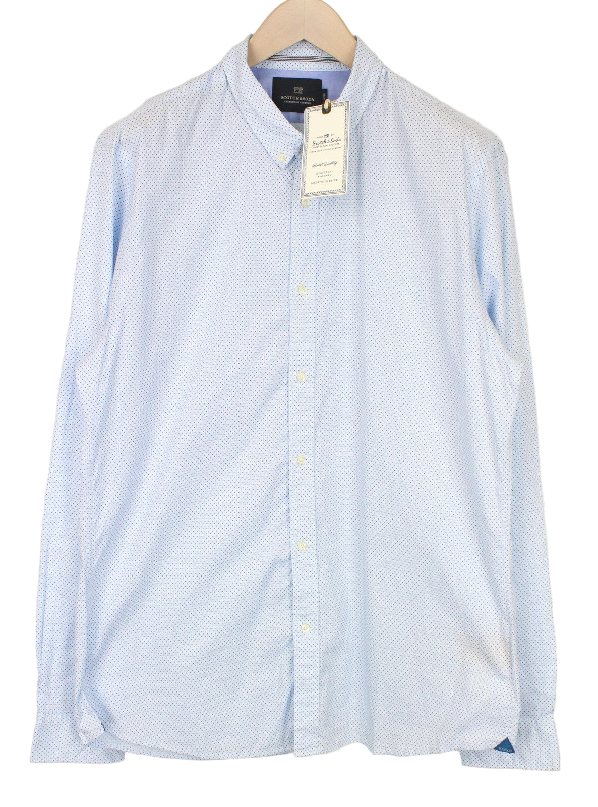 SCOTCH & SODA Men's Shirt 2XL Blue Polka Dot Melange Slim Cut Button Down