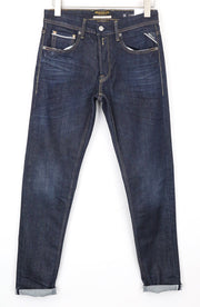 REPLAY Grover Men's Jeans W30/L34 Casual Selvedge Straight Blue Stretch Denim